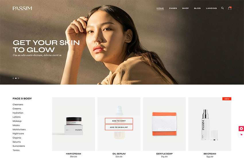 Passim Theme phù hợp với phong cách thiết kế website bán hàng mỹ phẩm