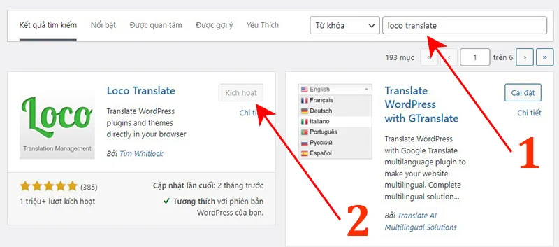 Cài và kích hoạt plugin loco translate