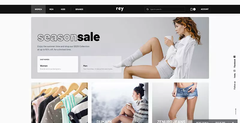Theme Rey là mẫu website bán hàng đơn giản và dễ tùy biến